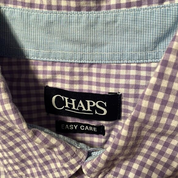 Chaps easy care Men’s lavender & white gingham checkered button down shirt M - Picture 6 of 16